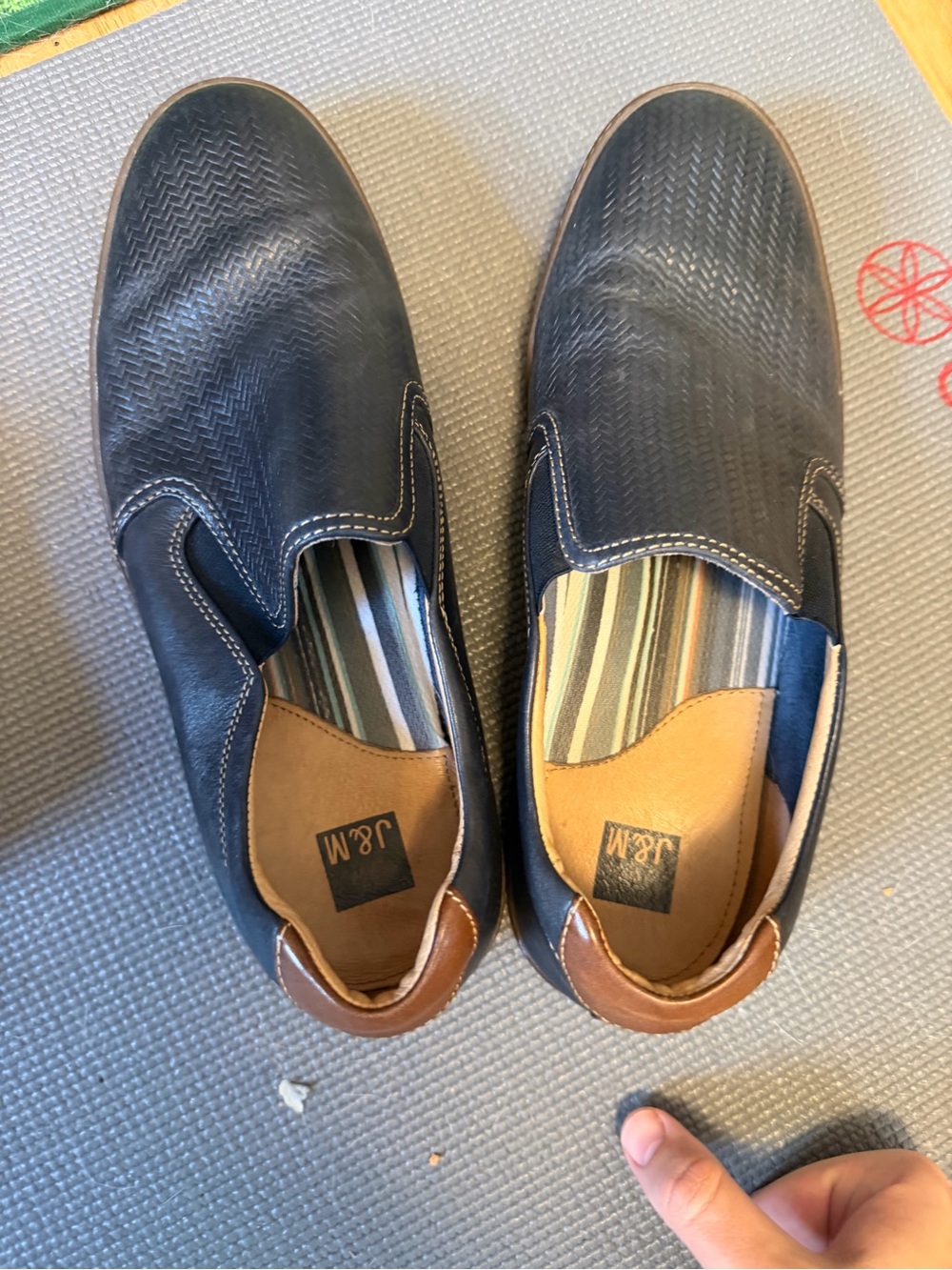 Johnston & Murphy Navy Slip-On Loafers with Brown Heel Accent